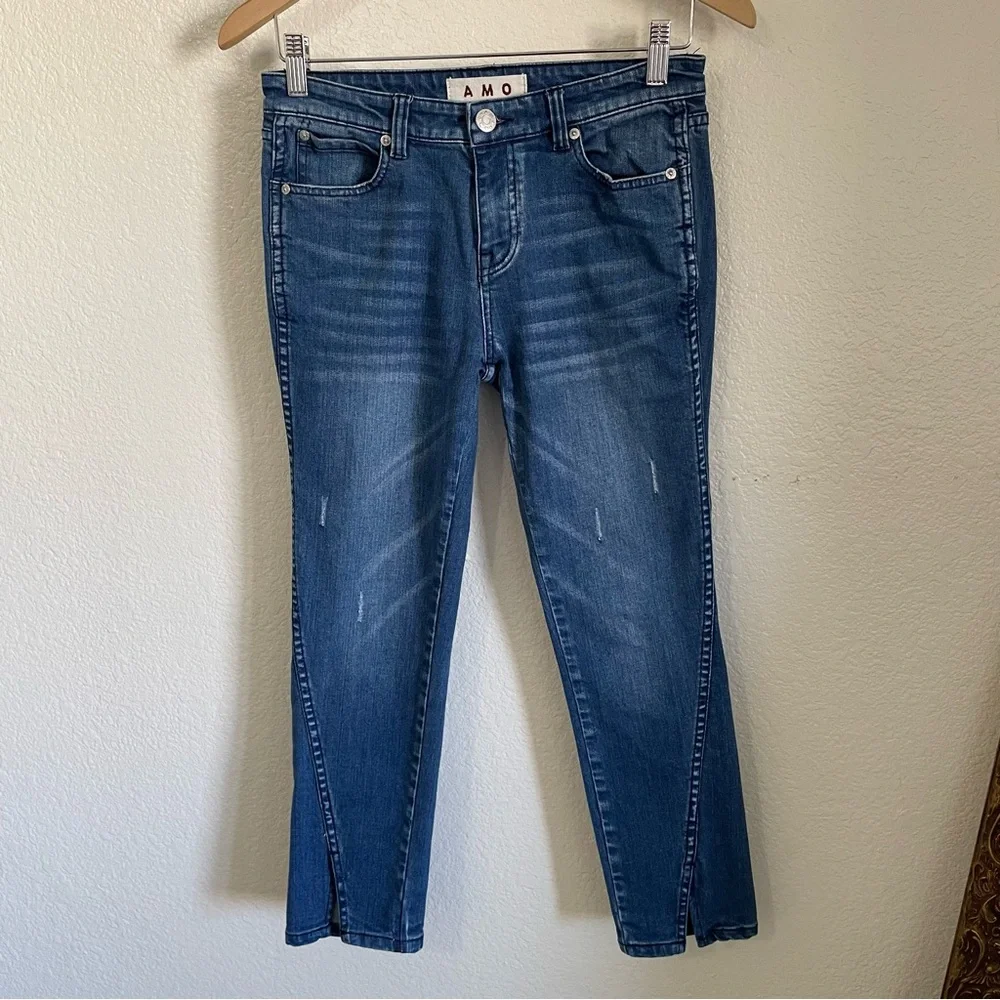 AMO Twist Mid Rise Ankle Crop Denim Blue Jeans Raven Ink A05203 Size 27 Anthro